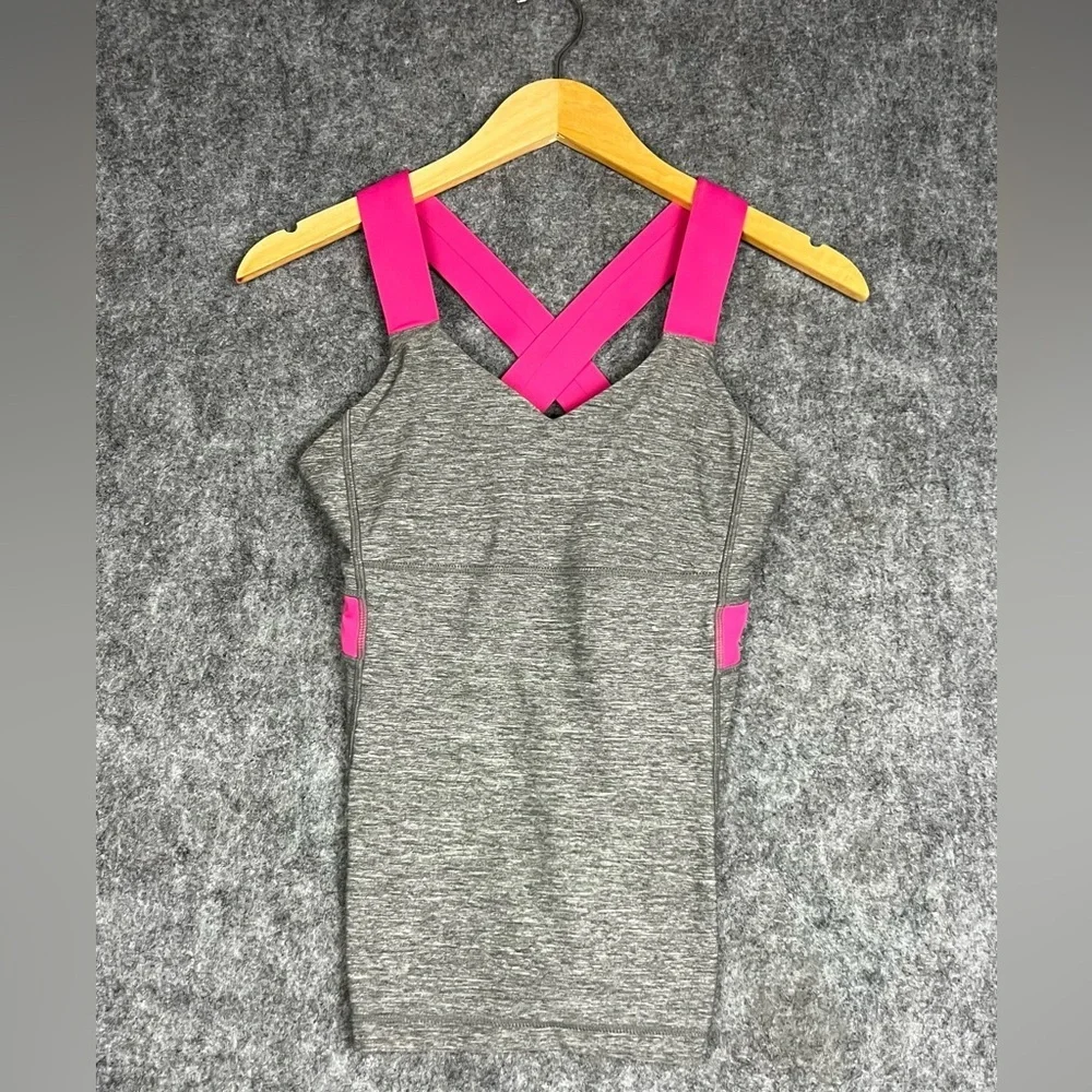 lululemon athletica Gray Heather Tank with Hot Pink Crossover Straps
